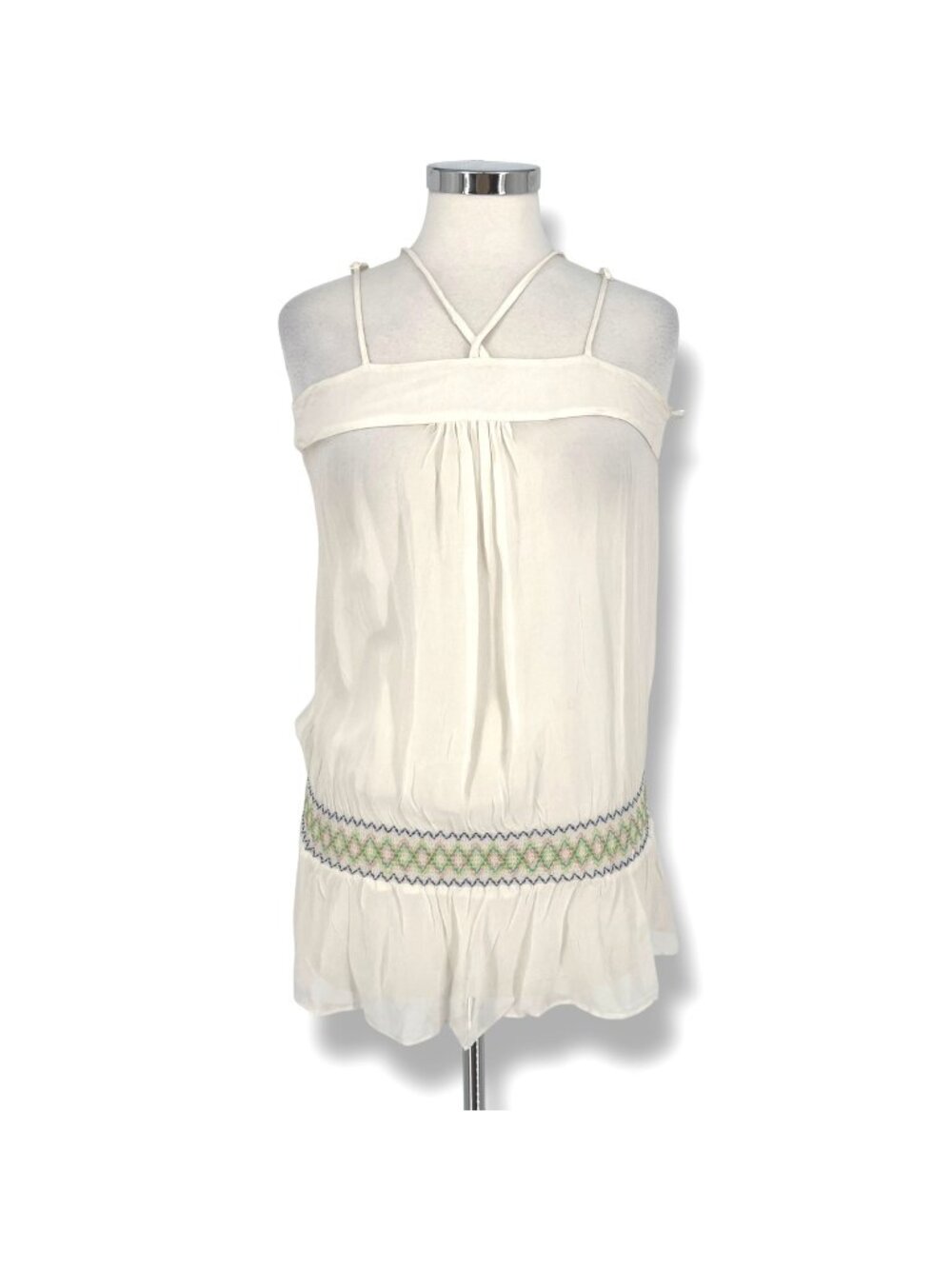 Angie Y2K Ivory Sheer Chiffon Tank Drop Waist Boho Fairycore Size Medium NWT